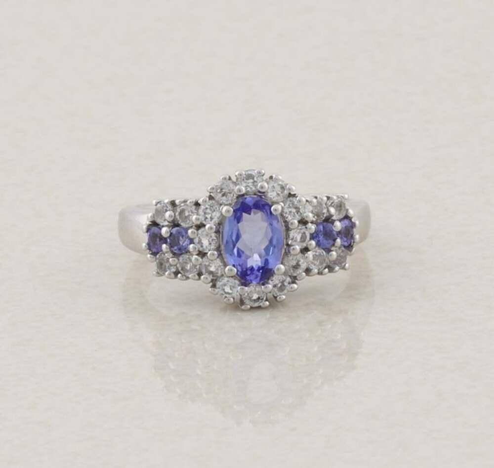 Sterling Silver Natural Tanzanite & White Zircon Ring Size 7 1/4